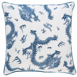 BARBARA Home Collection Kissenbezug Drache Weiß Blau