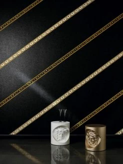Versace Home Bordüre Medusa Lorbeer Weiss Gold 34305-2 -Orex Verkäufe Borduere Versace Home Lorbeer Medusa weiss gold 1
