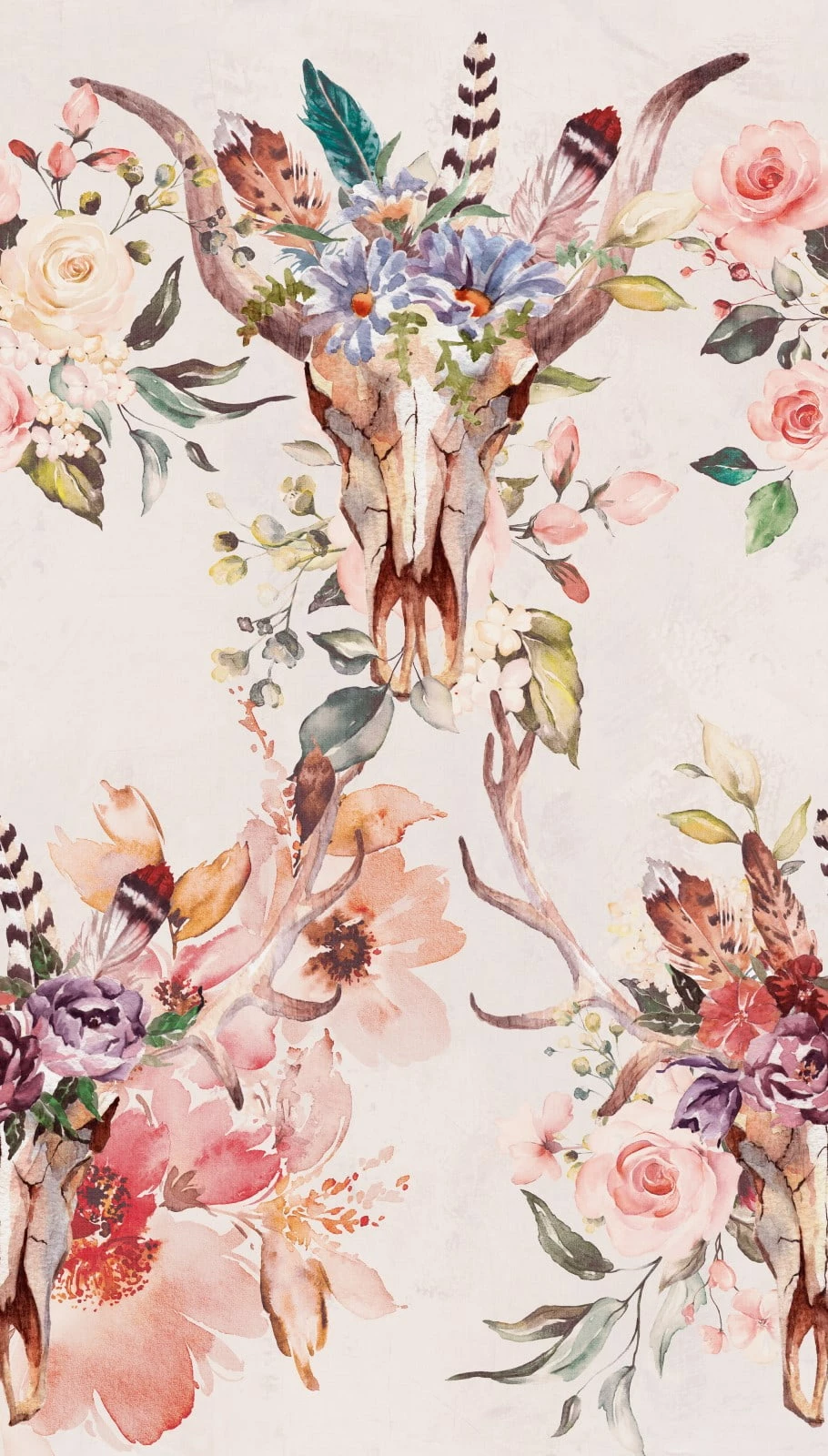 Digitaldruck Floral Tierschädel Rosa Creme Beige ML2101 4 Digitaldruck Floral Tierschädel Rosa Creme Beige ML2101 – Bild 2