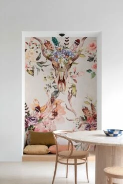 Digitaldruck Floral Tierschädel Rosa Creme Beige ML2101