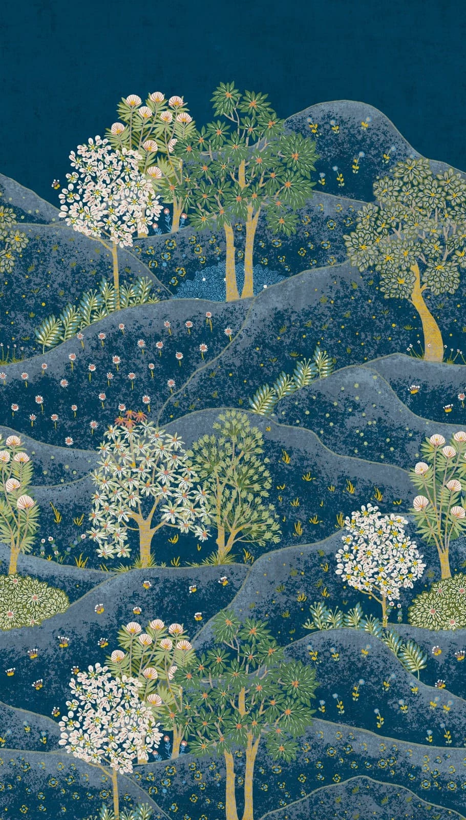 Digitaldruck Hügel Bäume Blumen Blau Grün Weiß ML1802 4 Digitaldruck Hügel Bäume Blumen Blau Grün Weiß ML1802 – Bild 2