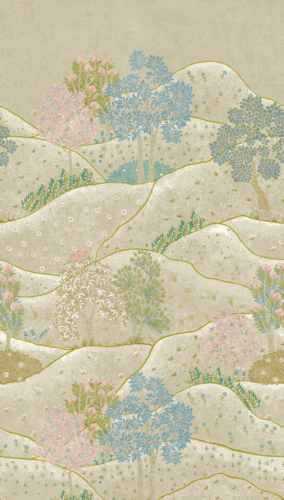 Digitaldruck Hügel Bäume Blumen Grün Grau Blau ML1801 4 Digitaldruck Hügel Bäume Blumen Grün Grau Blau ML1801 – Bild 2