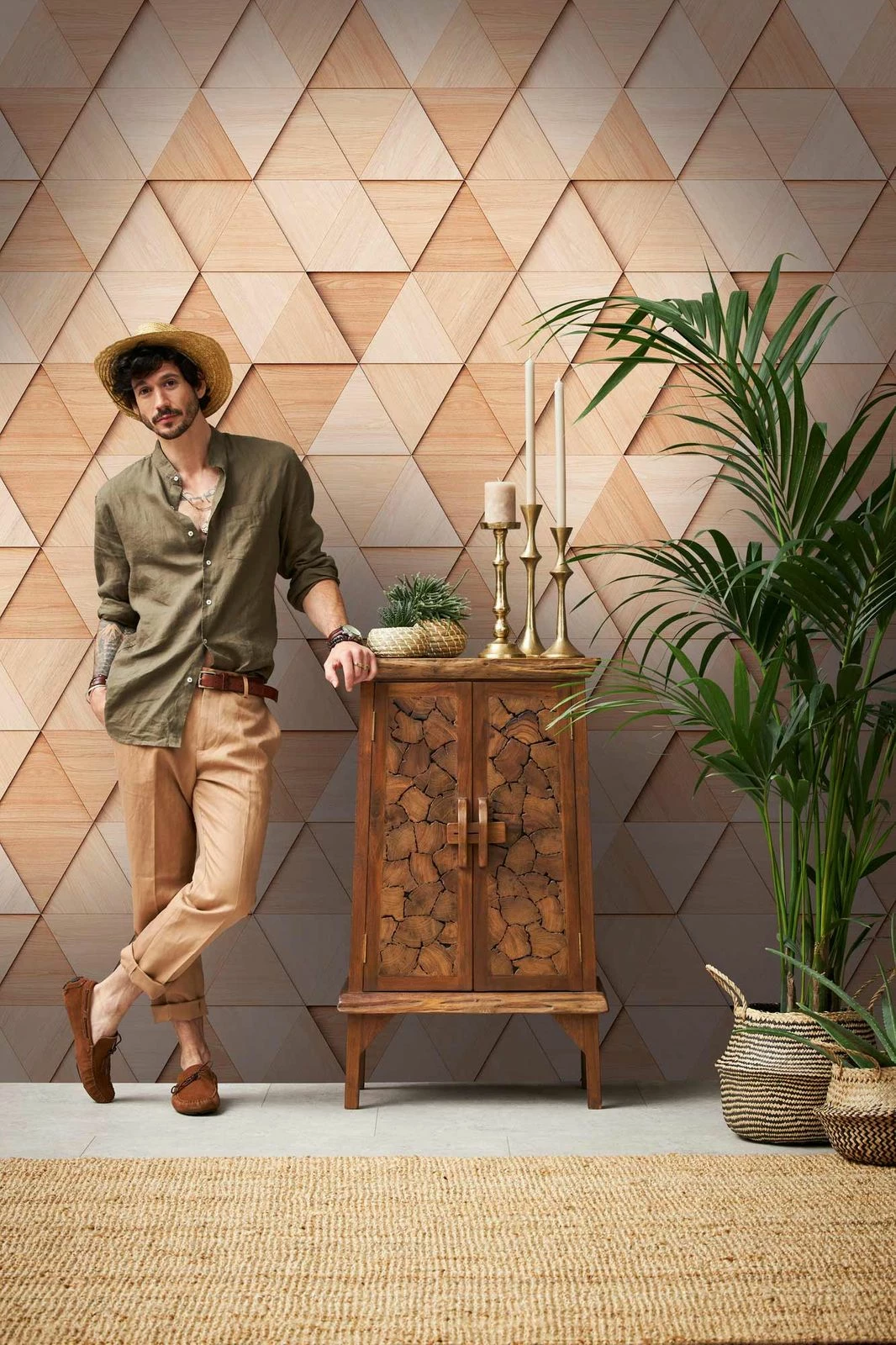 Fototapeten 3D Dreiecke Holz Grafisch Braun 38288-1 3 Fototapeten 3D Dreiecke Holz Grafisch Braun 38288-1