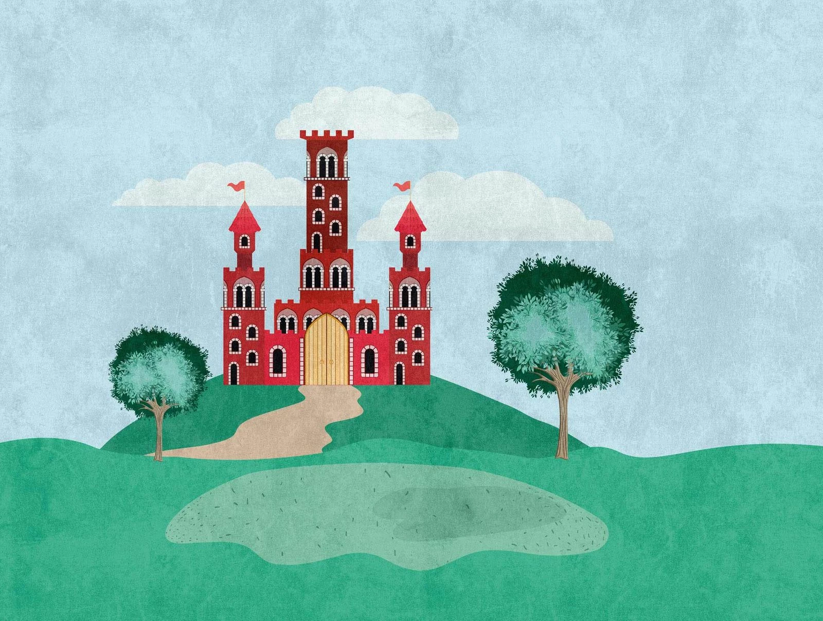 Fototapeten Burg Schloss Gemalt Rot Grün Blau 38299-1 3 Fototapeten Burg Schloss Gemalt Rot Grün Blau 38299-1