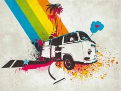 Fototapeten Retro Auto Bus Palmen Weiß Bunt 38302-1 -Orex Verkäufe Fototapeten Retro Auto Bus Palmen weiss bunt 38302 1 63209679 1