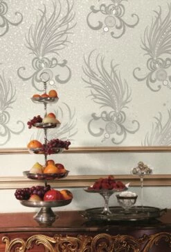 Glööckler Tapete Vlies Federn Weiss Glanz 54847 -Orex Verkäufe Harald Gloeoeckler Tapete Vlies Federn silberwei 3