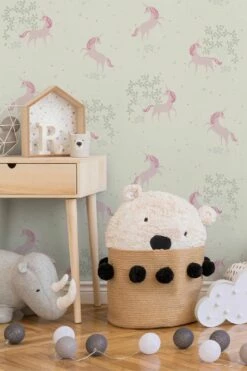 Kindertapete Einhorn Floral Weiß Rosa Glitzer 36989-1 -Orex Verkäufe Kindertapete Einhorn Floral weiss rosa Glitzer 36989 1 191720 2