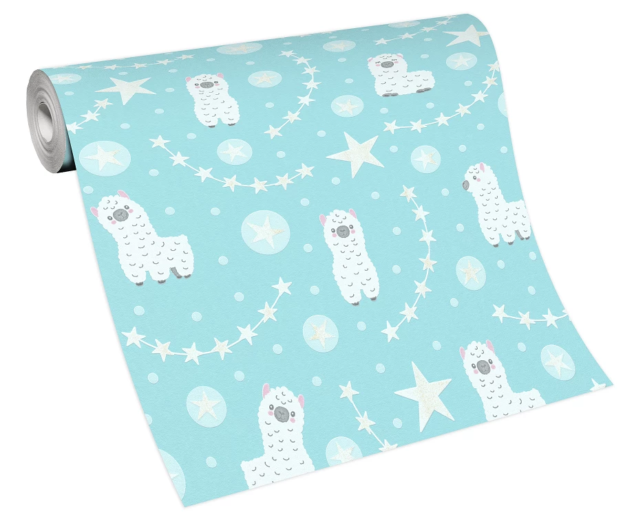 Kindertapete Sweet And Cool Alpaka-Motiv Türkis 10161-18 4 Kindertapete Sweet And Cool Alpaka-Motiv Türkis 10161-18 – Bild 2