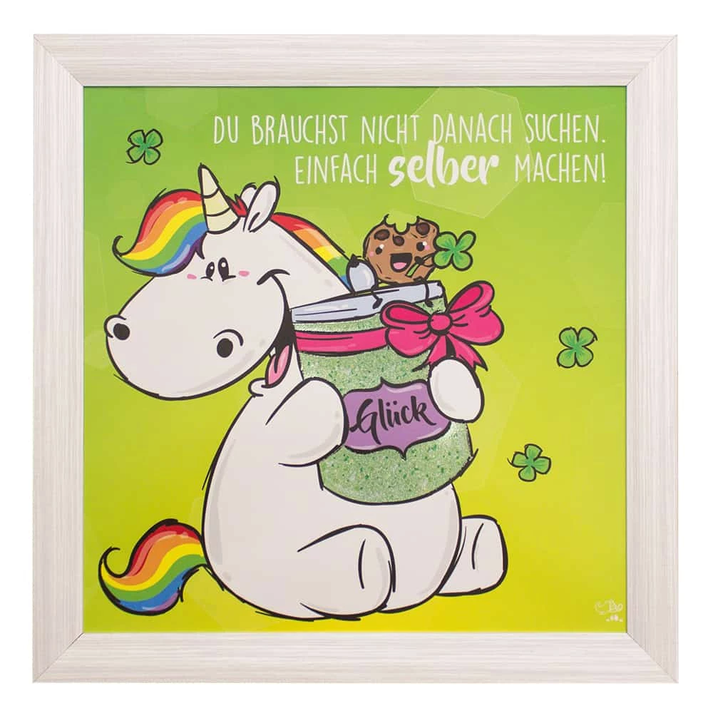 Pummeleinhorn Wandbild Einhorn Bild Glitzer Glück | 50x50cm 3 Pummeleinhorn Wandbild Einhorn Bild Glitzer Glück | 50x50cm