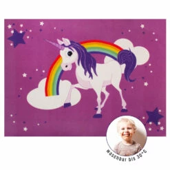 Kinderteppich Einhorn WASCHBAR Rutschhemmend 95x133cm -Orex Verkäufe Spielteppich Einhorn Maedchen Kinder Lila WASCHB 3