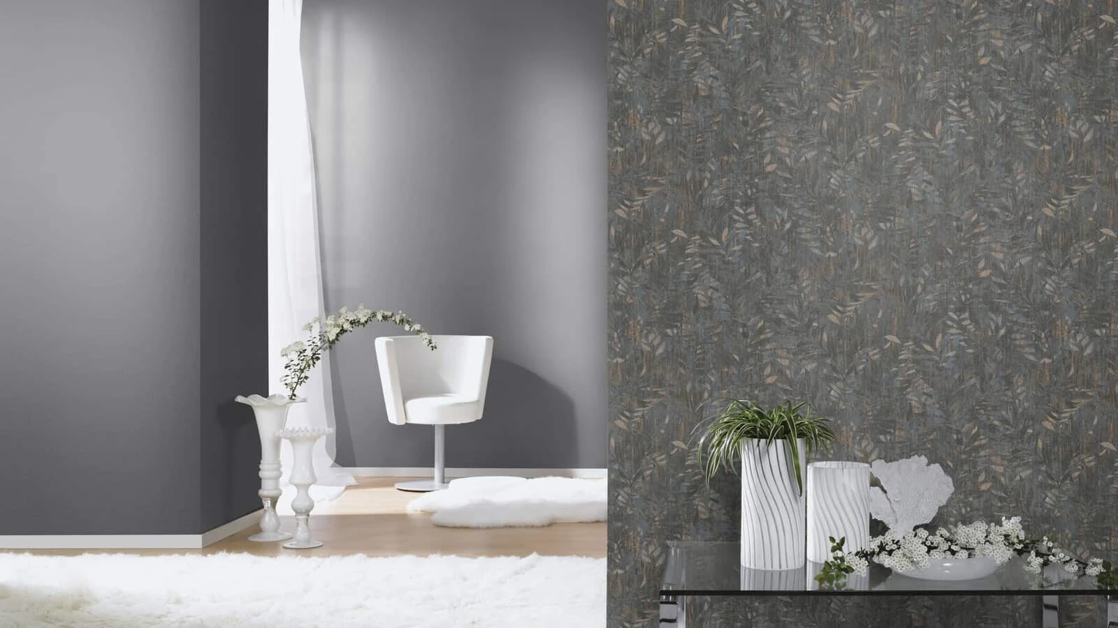 Tapete Barbara Home Collection Ranken Dunkelgrau-Gold 3 Tapete Barbara Home Collection Ranken Dunkelgrau-Gold