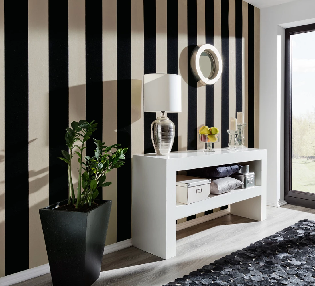 Flock Tapete Streifen Taupe Schwarz Architects Paper 33581-4 4 Flock Tapete Streifen Taupe Schwarz Architects Paper 33581-4 – Bild 2