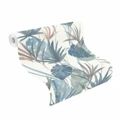 Barbara Home Vliestapete Blätter Weiß Blau Grün 536423