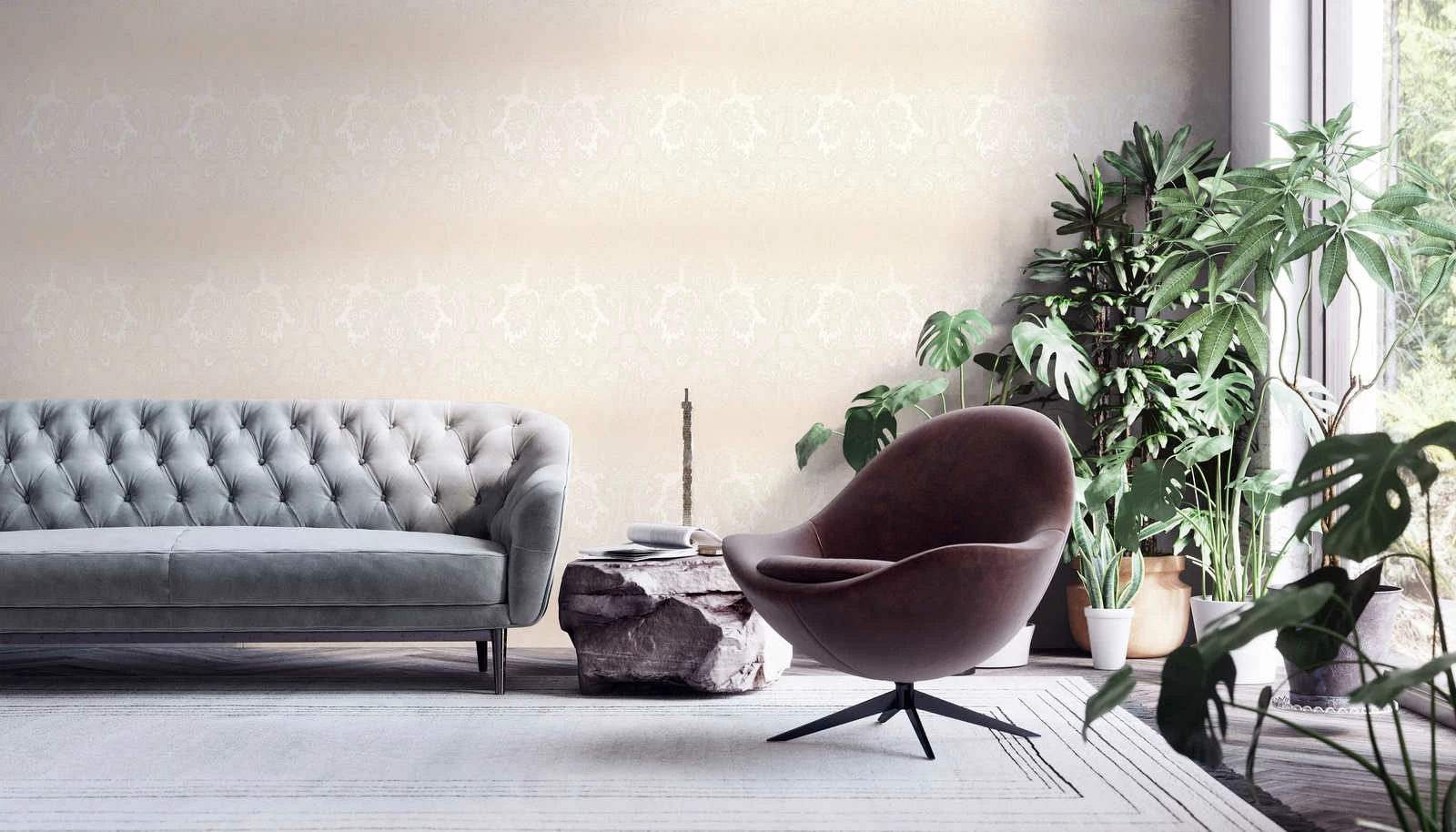 Tapete Vlies Barock-Design Greige Silber 38708-2 6 Tapete Vlies Barock-Design Greige Silber 38708-2 – Bild 4