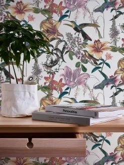 Tapete Vlies Blumen Vögel Weiß Bunt Jungle Chic 37701-1