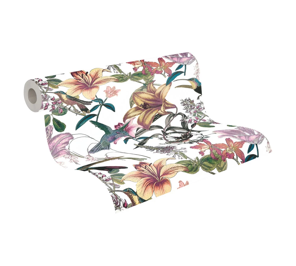 Tapete Vlies Blumen Vögel Weiß Bunt Jungle Chic 37701-1 4 Tapete Vlies Blumen Vögel Weiß Bunt Jungle Chic 37701-1 – Bild 2