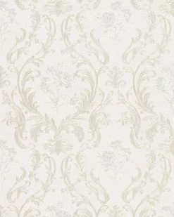 Vliestapete Damast Floral Cremeweiss Silber Glanz 30601