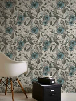 Tapete Vlies Dschungel Blumen Grauweiß Blau 37216-2 -Orex Verkäufe Tapete Vlies Dschungel Blumen grauweiss blau 37216 2 63202185 8