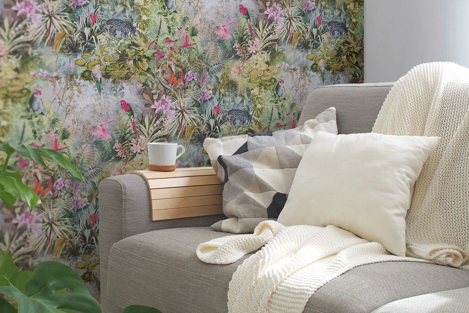 Tapete Vlies Dschungel Pflanzen Grün Grau Bunt 38179-3 3 Tapete Vlies Dschungel Pflanzen Grün Grau Bunt 38179-3