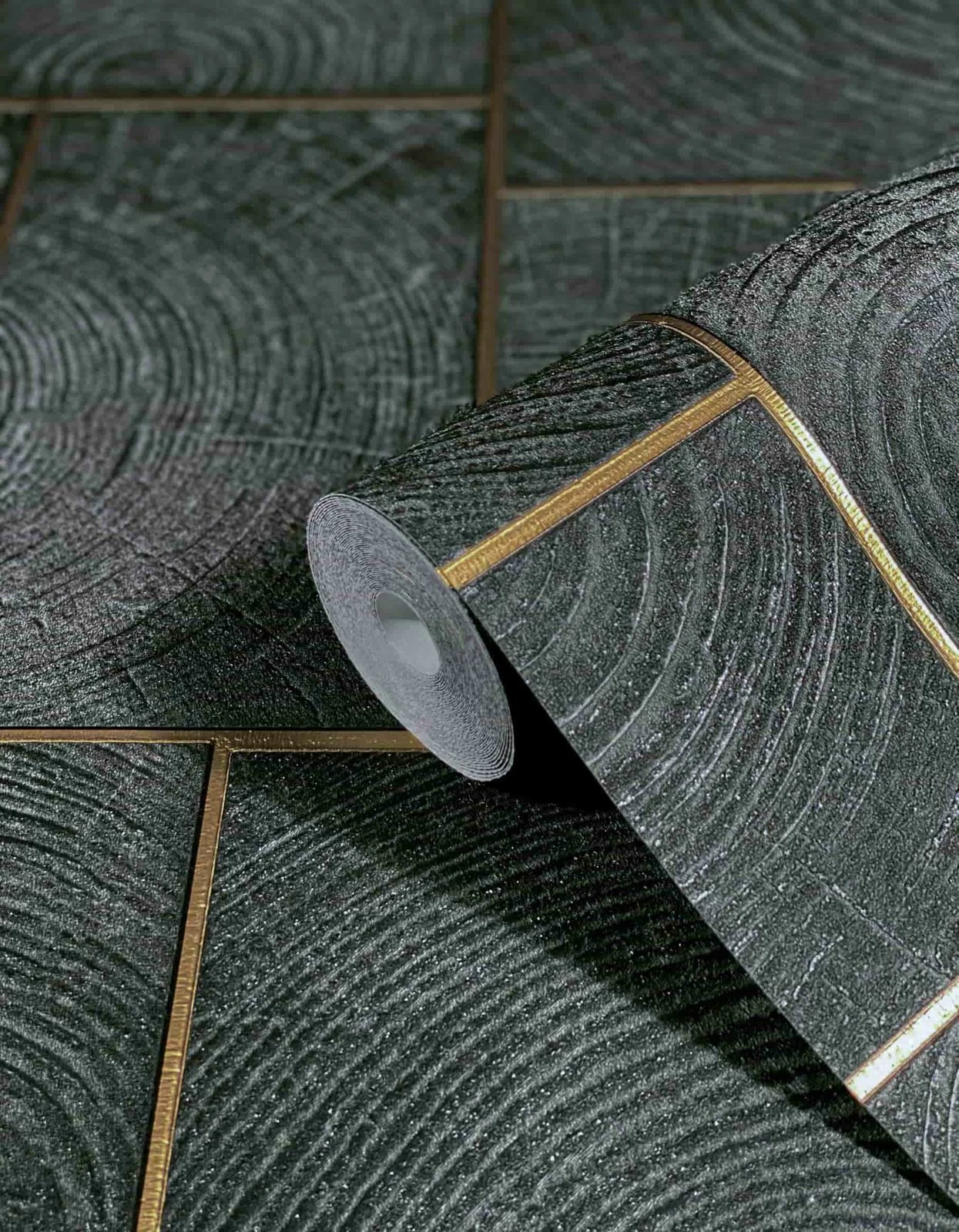 Tapete Vlies Fliesen Holz Kacheln Schwarz Gold 85743 5 Tapete Vlies Fliesen Holz Kacheln Schwarz Gold 85743 – Bild 3