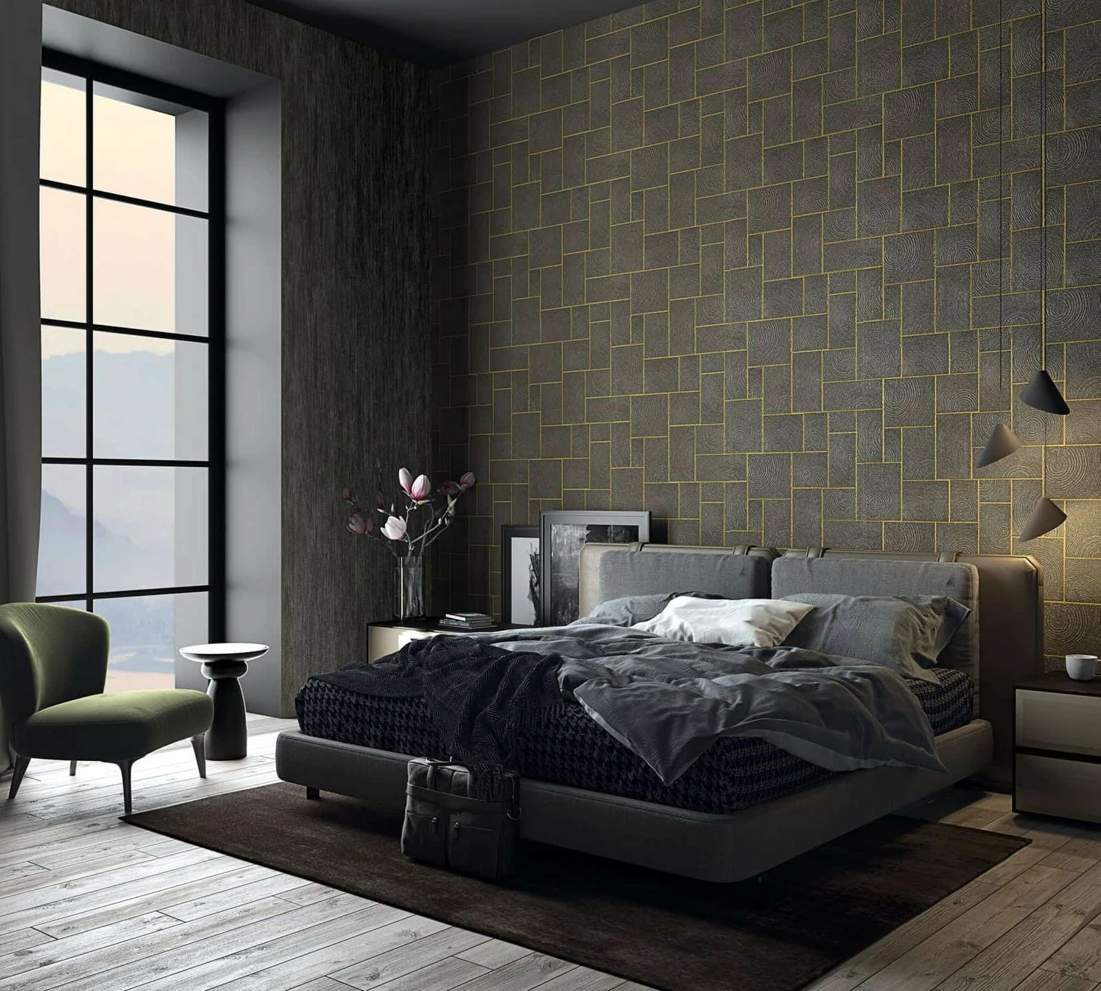 Tapete Vlies Fliesen Holz Kacheln Schwarz Gold 85743 3 Tapete Vlies Fliesen Holz Kacheln Schwarz Gold 85743