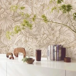 Tapete Vlies Floral Blätter Dschungel Beige Braun 33307