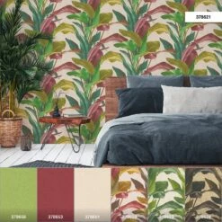 Tapete Vlies Floral Blätter Grün Rot Weiß 37862-1 -Orex Verkäufe Tapete Vlies Floral Blaetter gruen rot weiss 37862 1 63206696 2