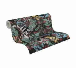 Tapete Vlies Floral Blumen Schwarz Grün Rot 37751-1