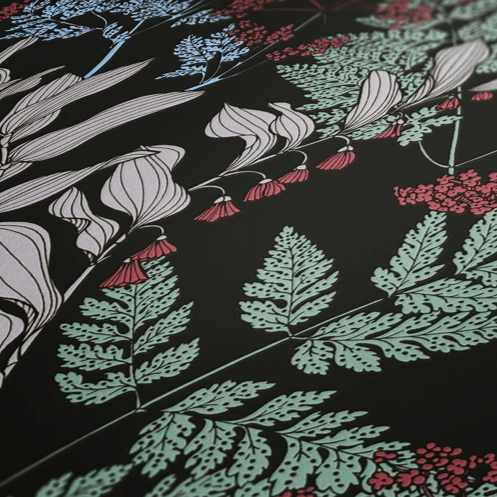 Tapete Vlies Floral Blumen Schwarz Grün Rot 37751-1 5 Tapete Vlies Floral Blumen Schwarz Grün Rot 37751-1 – Bild 3
