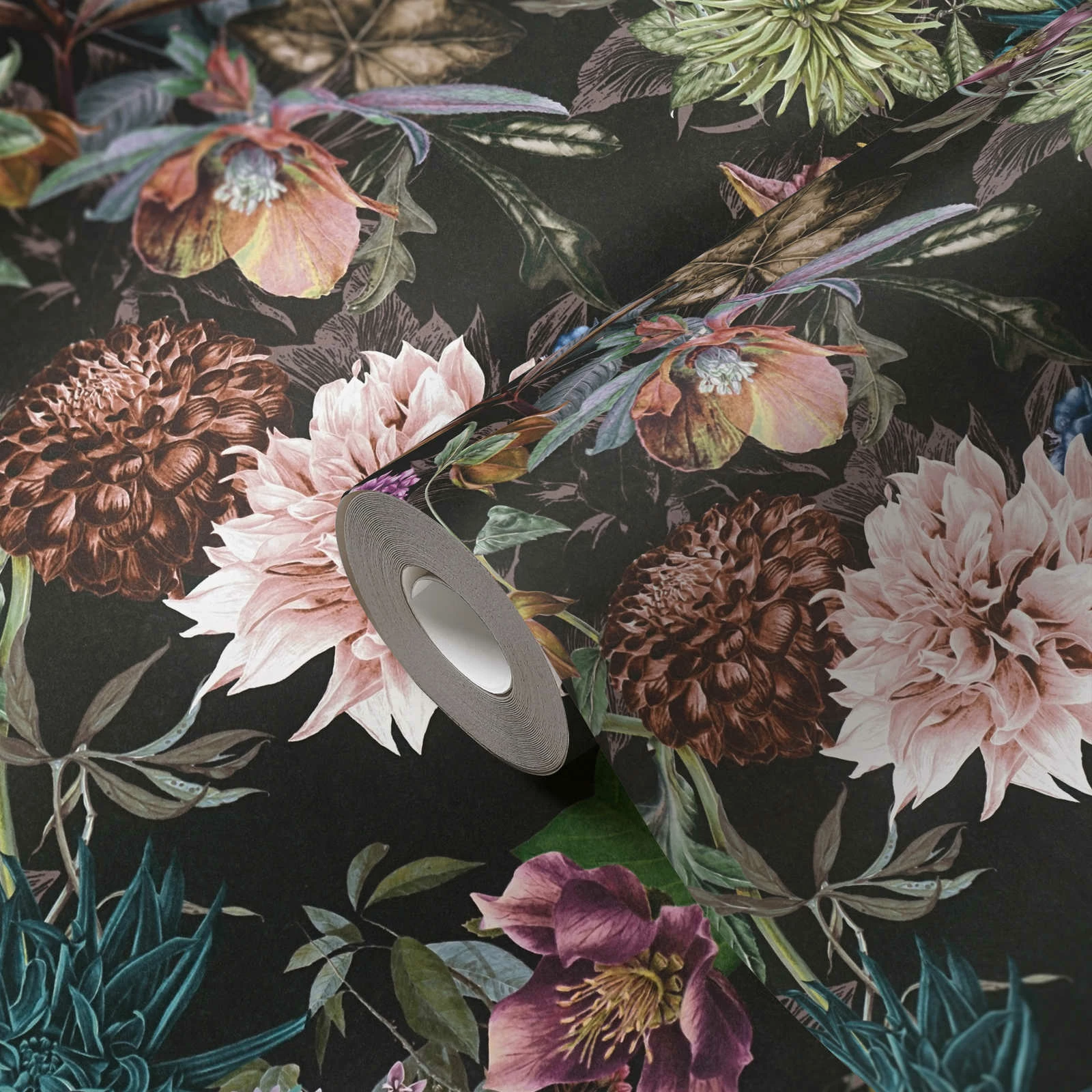 Tapete Vlies Floral Muster Blumen Schwarz Bunt 38175-7 4 Tapete Vlies Floral Muster Blumen Schwarz Bunt 38175-7 – Bild 2