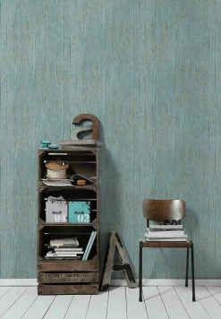 Tapete Vlies Holzbalken Textur Türkis Braun 36487-1 -Orex Verkäufe Tapete Vlies Holzbalken Textur tuerkis braun 364 3