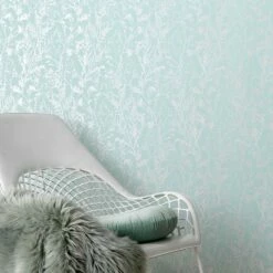 Tapete Vlies Pflanzen Floral Türkis Silber 10251-18