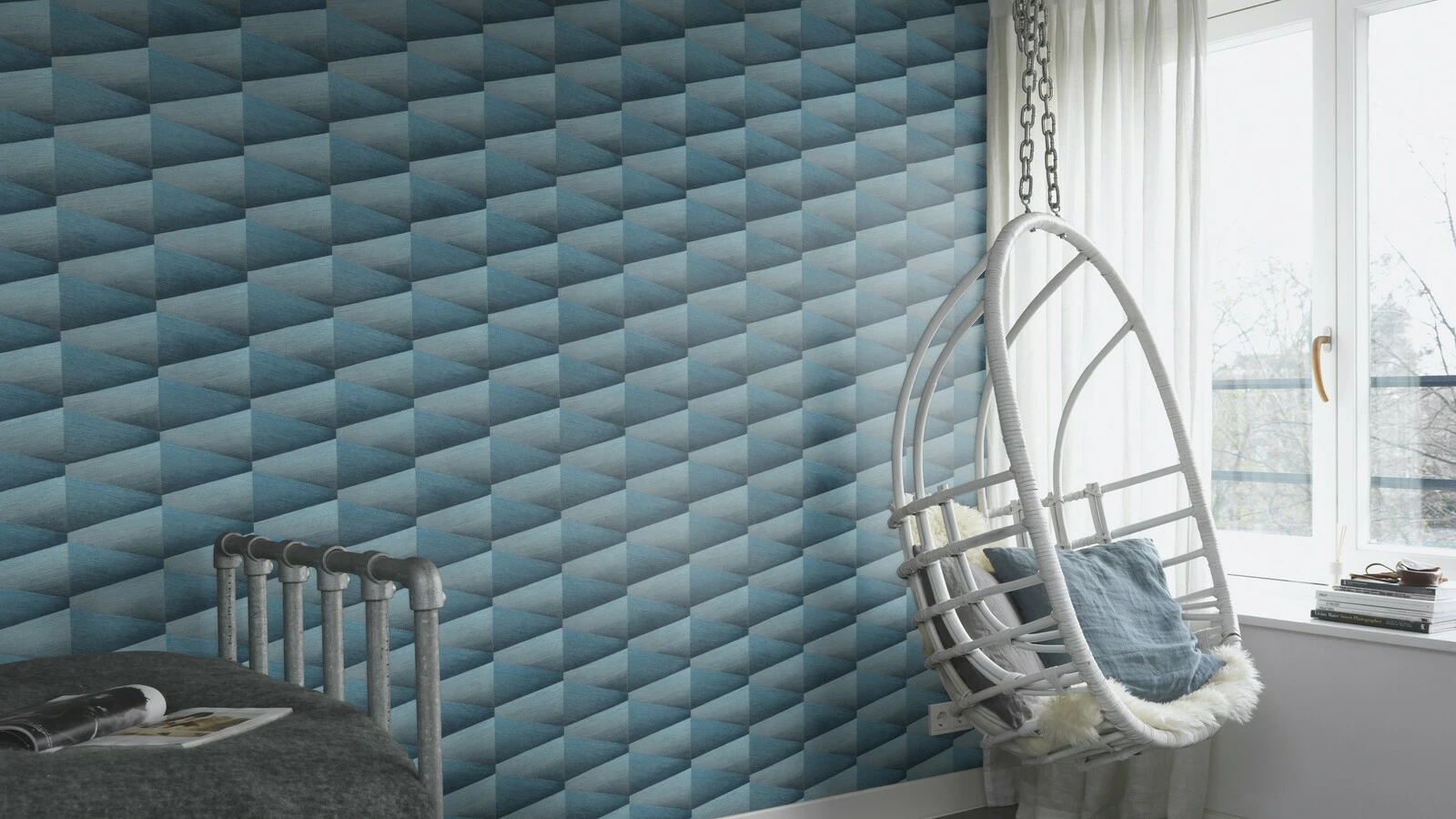 Tapete Vlies Rasch 3D Dreiecke Dunkelblau Glanz 554656 5 Tapete Vlies Rasch 3D Dreiecke Dunkelblau Glanz 554656 – Bild 3