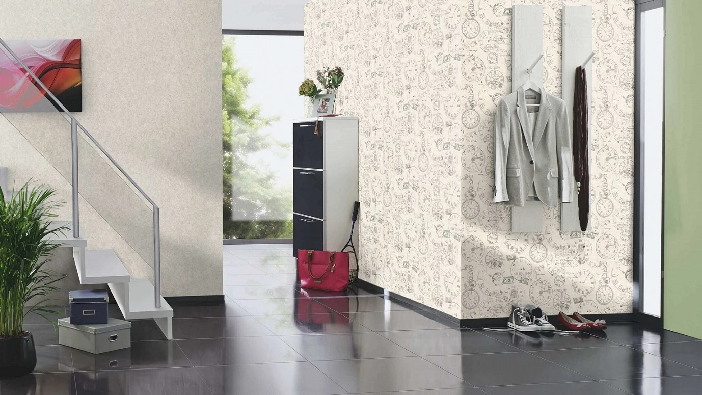 Tapete Vlies Rasch Uhren Postkarten Weiß Grau 649208 6 Tapete Vlies Rasch Uhren Postkarten Weiß Grau 649208 – Bild 4