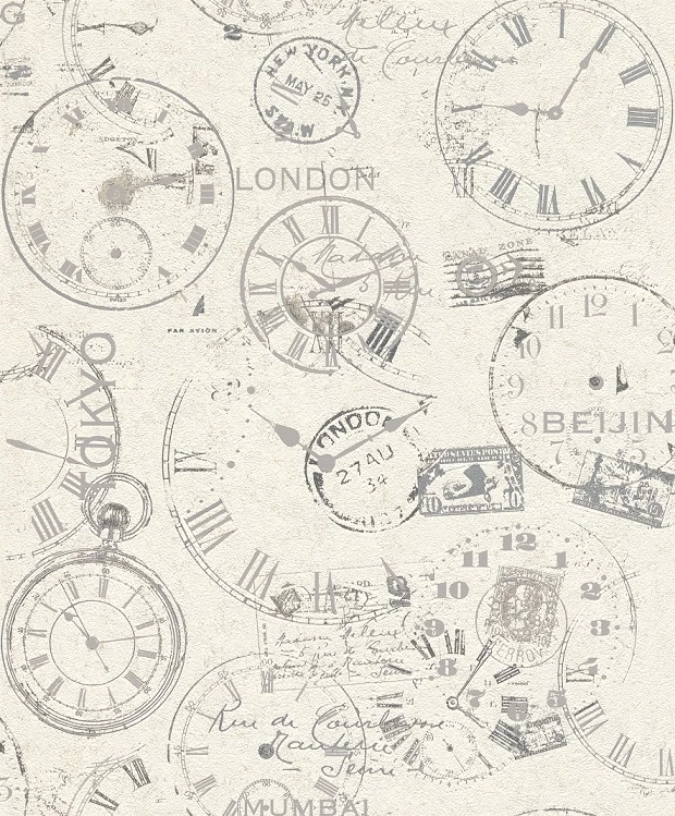 Tapete Vlies Rasch Uhren Postkarten Weiß Grau 649208 4 Tapete Vlies Rasch Uhren Postkarten Weiß Grau 649208 – Bild 2