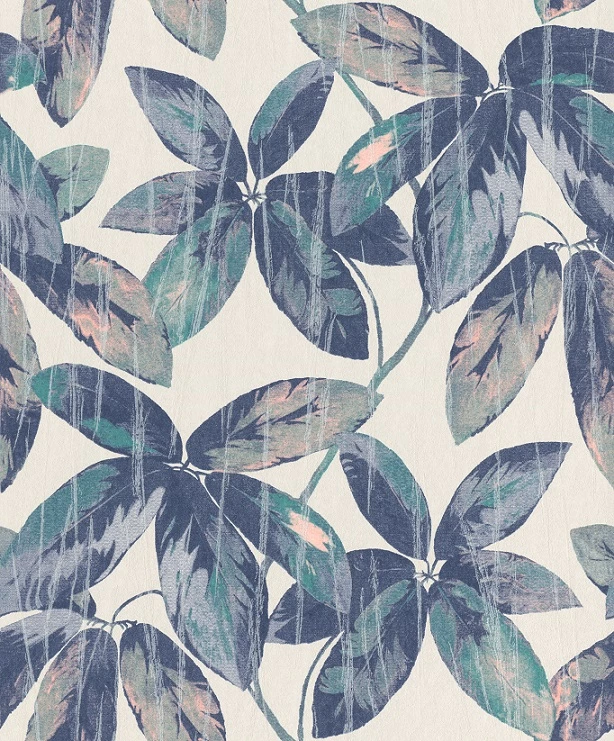 Tapete Vlies Vintage Blätter Creme Blau Glanz 298641 3 Tapete Vlies Vintage Blätter Creme Blau Glanz 298641