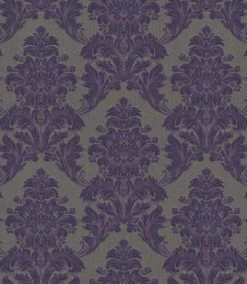 Textiltapete Ornament Floral Lila Grüngrau Glanz 086163