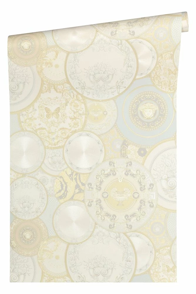 Versace Home Tapete Teller Creme-silber Glanz 34901-2 4 Versace Home Tapete Teller Creme-silber Glanz 34901-2 – Bild 2