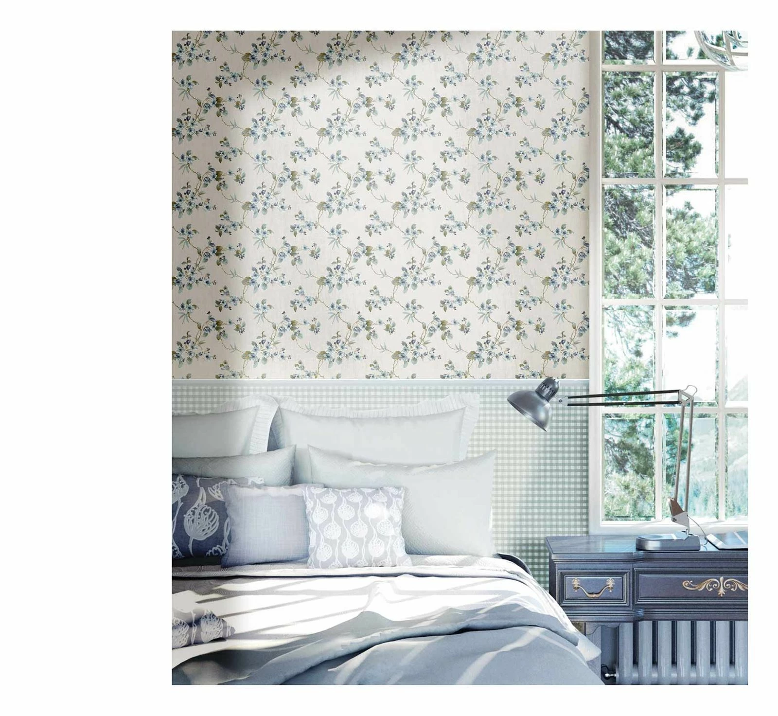 Vinyltapete Kleinkariert Beige Türkis Textil 007867 4 Vinyltapete Kleinkariert Beige Türkis Textil 007867 – Bild 2