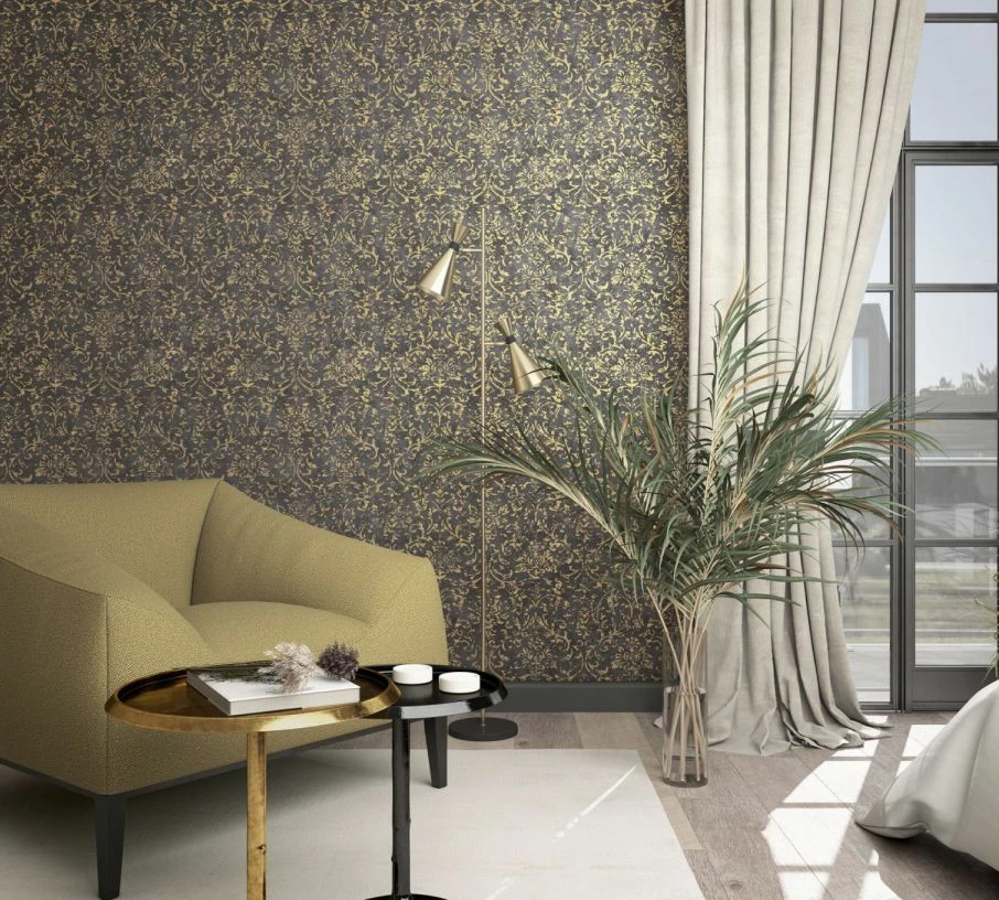 Vliestapete Marburg Schwarz Gold Damast Motiv 34297 3 Vliestapete Marburg Schwarz Gold Damast Motiv 34297