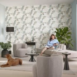 Vliestapete Elle Blattmuster Weiß Grün Beige 10332-07 -Orex Verkäufe Vliestapete Elle Blaetter Weiss Gruen Beige 10332 07 63216402 6