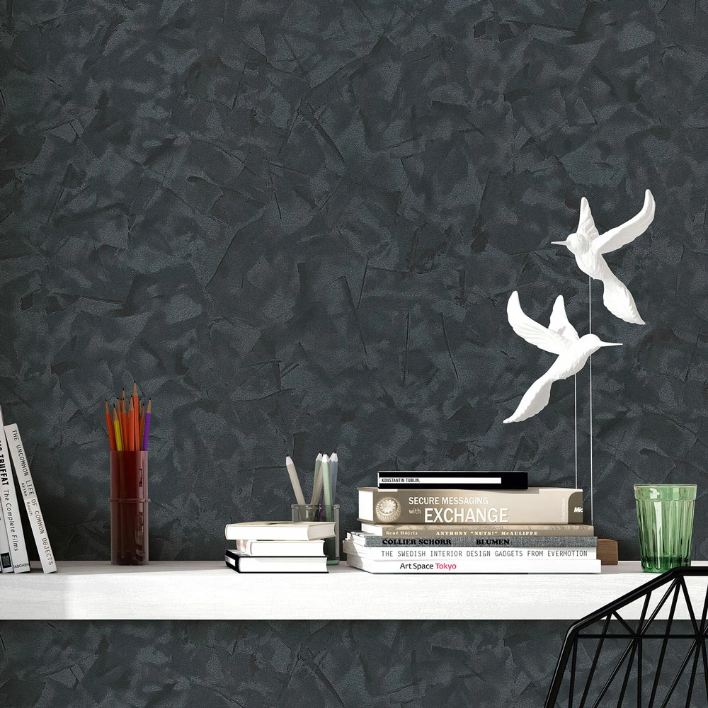 Vliestapete Elle 3D-Effekt Uni Schwarz Metallic 10329-15 3 Vliestapete Elle 3D-Effekt Uni Schwarz Metallic 10329-15